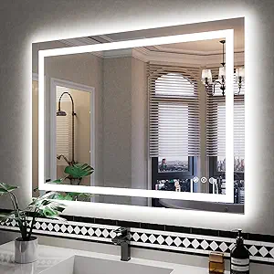 ISKM 40''x30'' LED Bathroom Mirror with Front and Backlit Dimmable Illuminated Mirror for Wall Anti-Fog Tempered Glass
