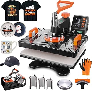 Heat Press 8 in 1 Combo 360° Swing Away Heat Transfer Press 15"X12"Multifunctional Digital Tshirt Printing Sublimation Machine Pro Heat Press Machine for T-shirts Hat Mug Cap Plate Tablecloth