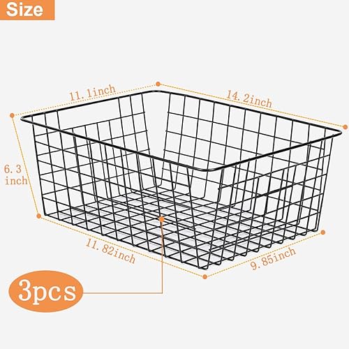 Miniatura 2 de LOSYHU Paquete de 3 cestas grandes de alambre de metal, 14.2 x 11.1 x 6.3 pulgadas, cestas de despensa doméstica, cestas de almacenamiento de