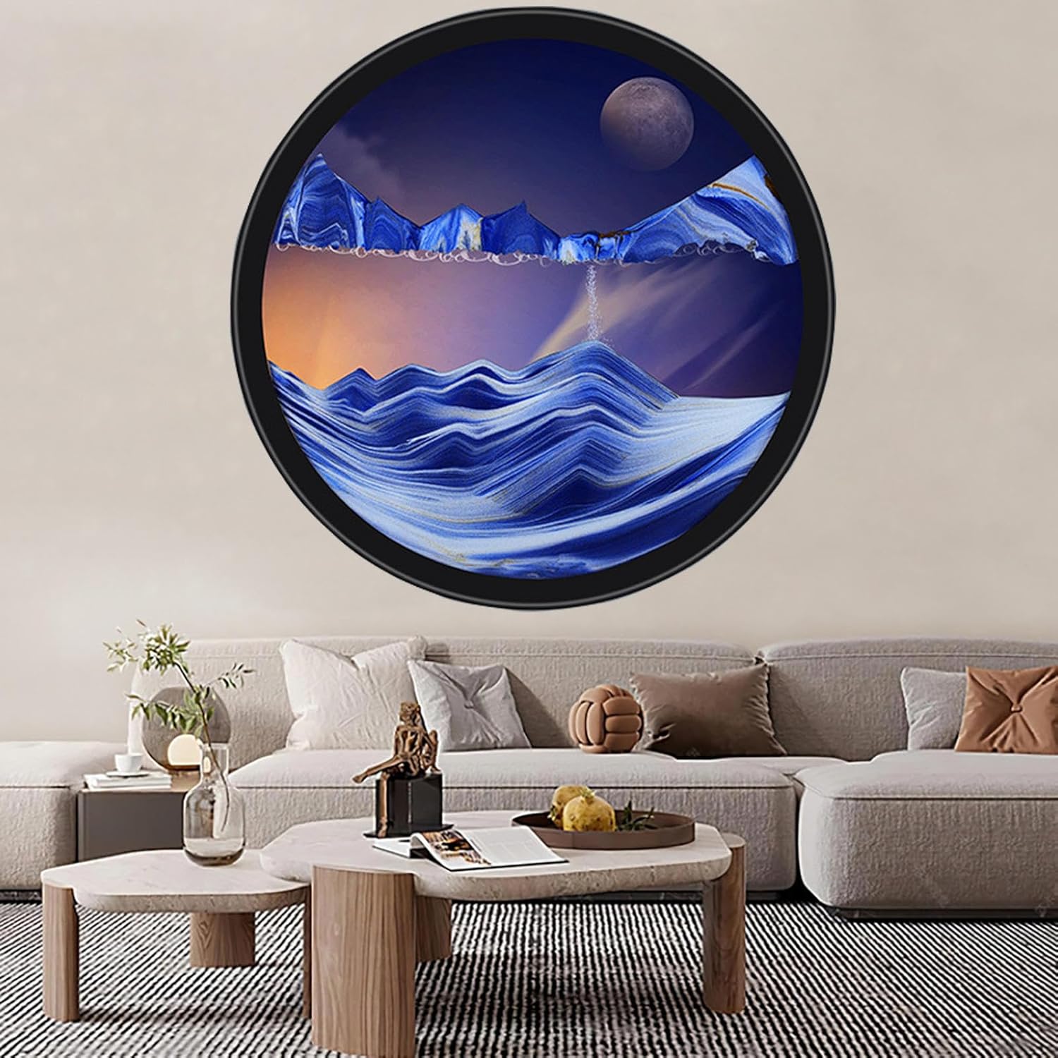 Sand Art Liquid Motion, Moving Sand Art Decor, 360° Rotate Moving Wall Art, Wall Mounted Sand Art, 3D Sand Art Pictures Deep Sea Sandscape, Relaxing Mood Home Office Work Decor,C-17.3in/44cm