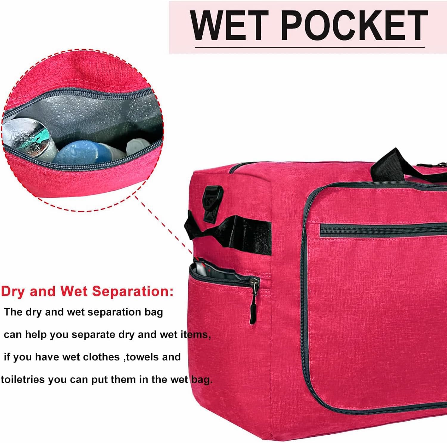 Travel Duffle Bag for Men, Large Foldable Duffel Bags for Traveling with Shoes & Wet Compartment Waterproof Weekender Gym Bag for Men Women(65LRose)