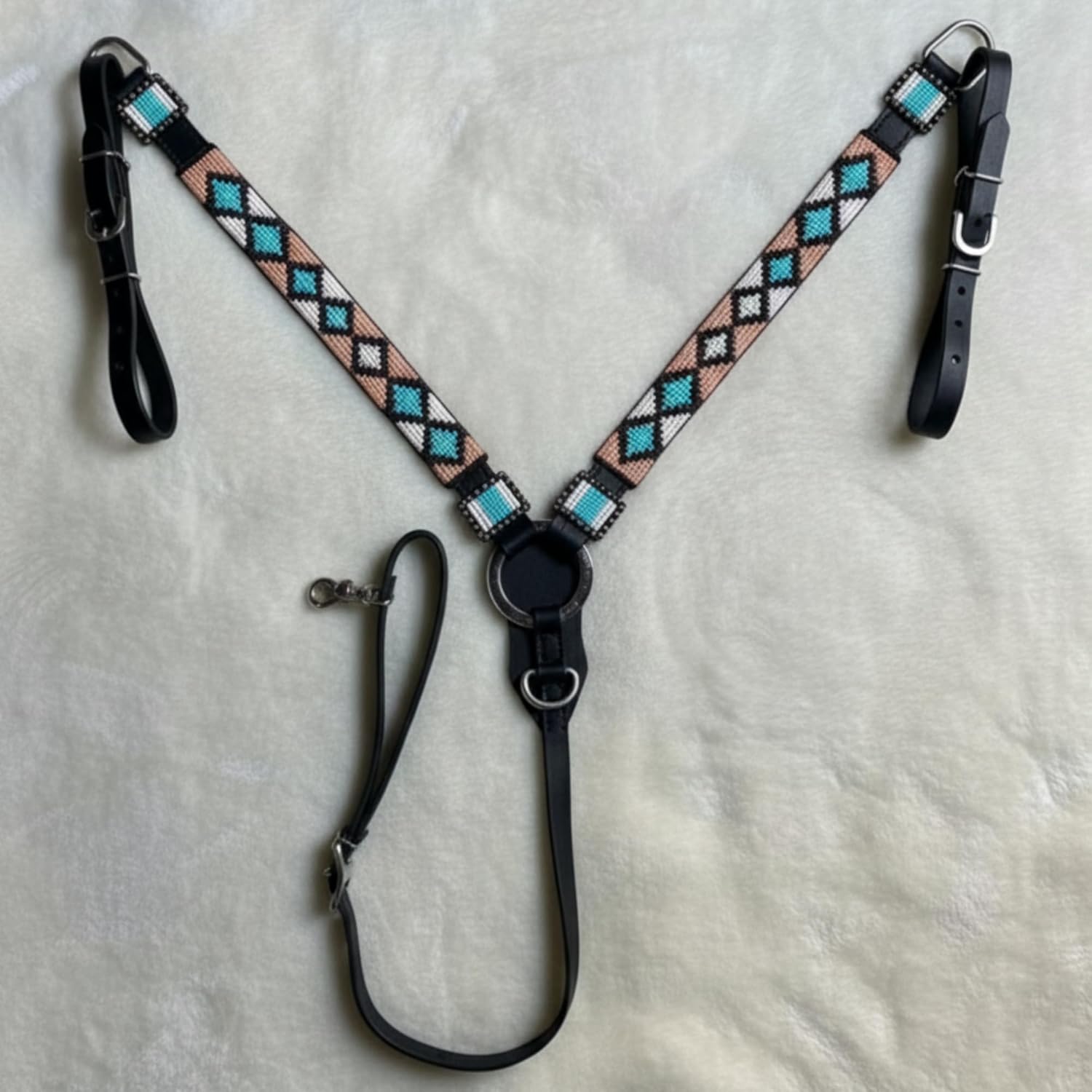 Western Premium Leather Equestrian Headstall, Breast Collar, Reins & Wither Straps - H Beaded Design,COB Size IN37