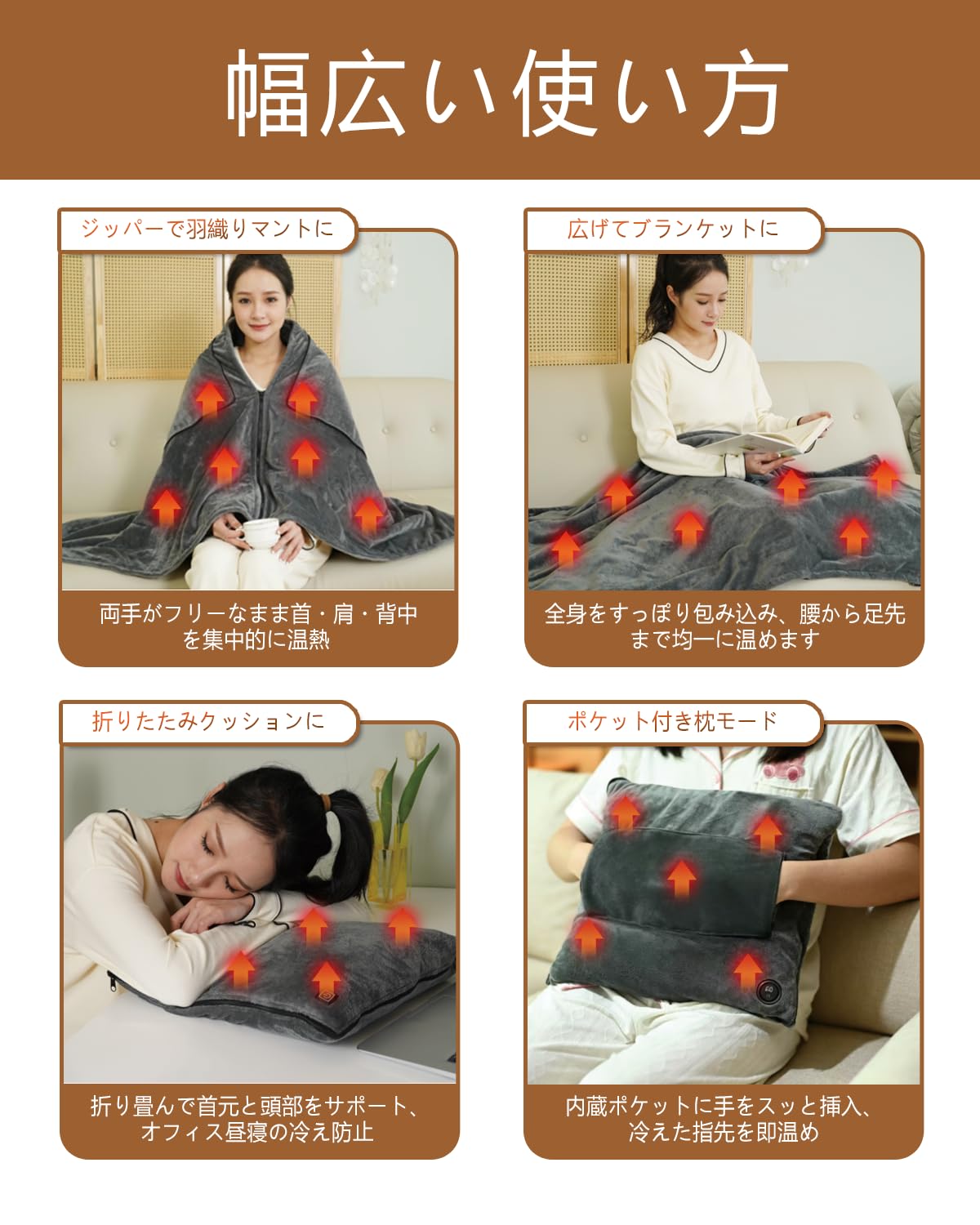 Amazon.co.jp : 電気毛布 掛け ひざ掛け 電気ブランケット 【6in1・3