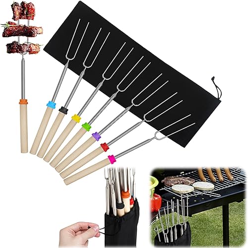 Miniatura 5 de Paquete de 5 palitos Smores para hoguera de rango escalable de 31  31.9 in, tenedores de barbacoa con bolsa de almacenamiento  Juego de palos para