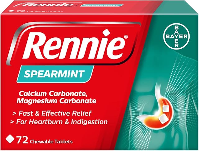 Rennie Antacids, Spearmint Flavour, 72 Count (Pack of 1)