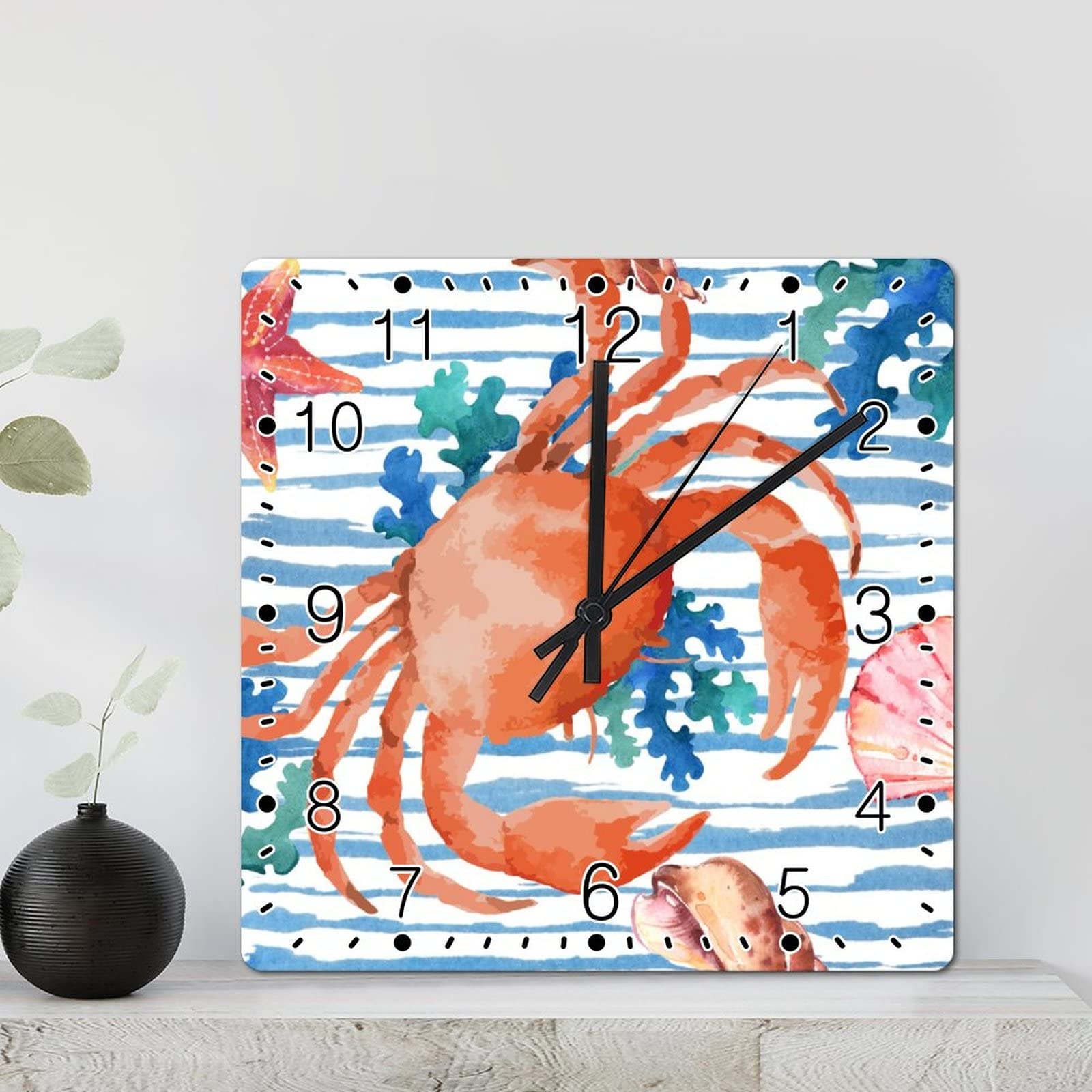 Horloge murale bois ocean crabe 30cm silencieuse chambre maison