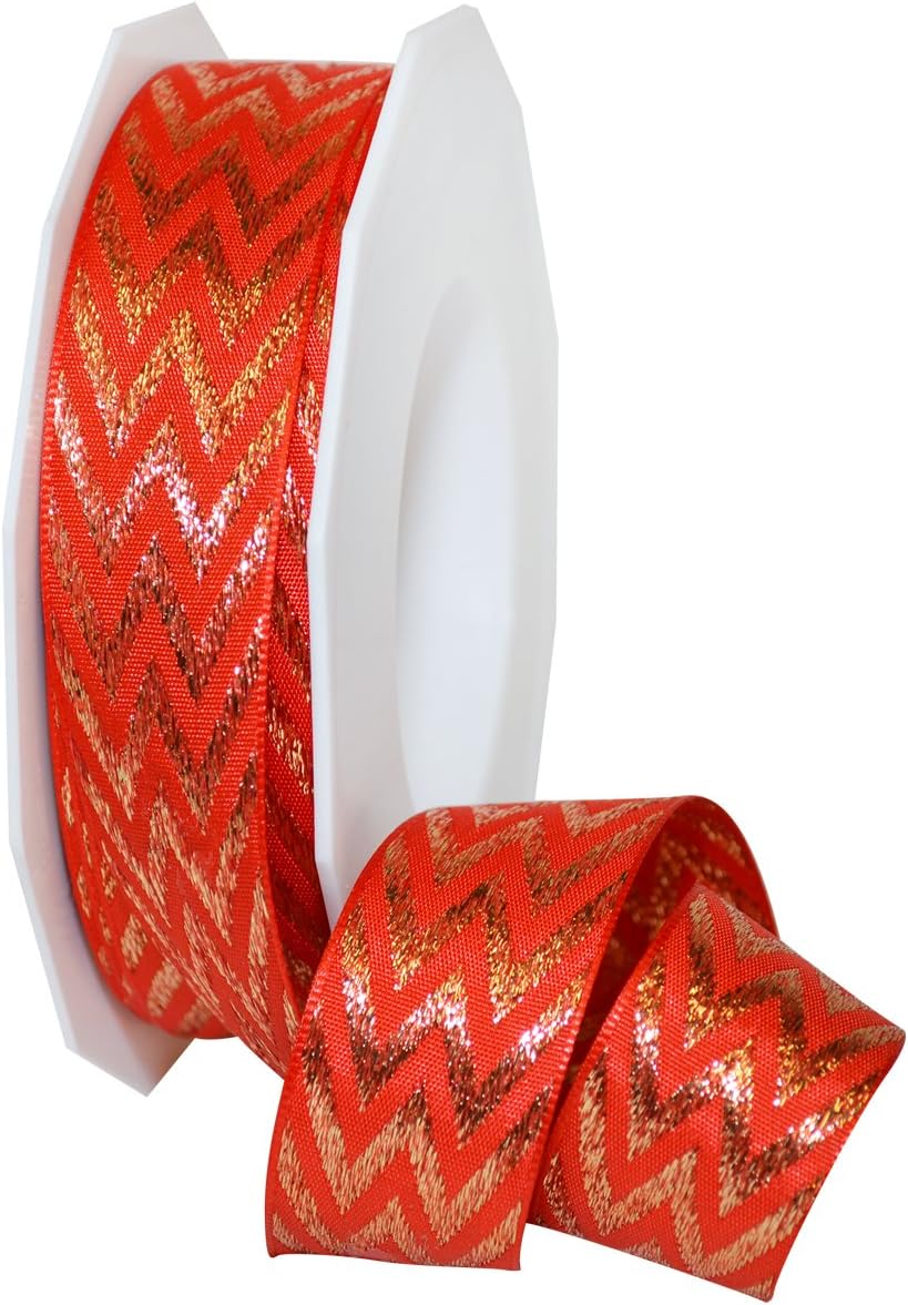 Morex Ribbon 65225/20-609 Chevron Acetate Ribbon、2.54cm&times;55.88cm、レッ