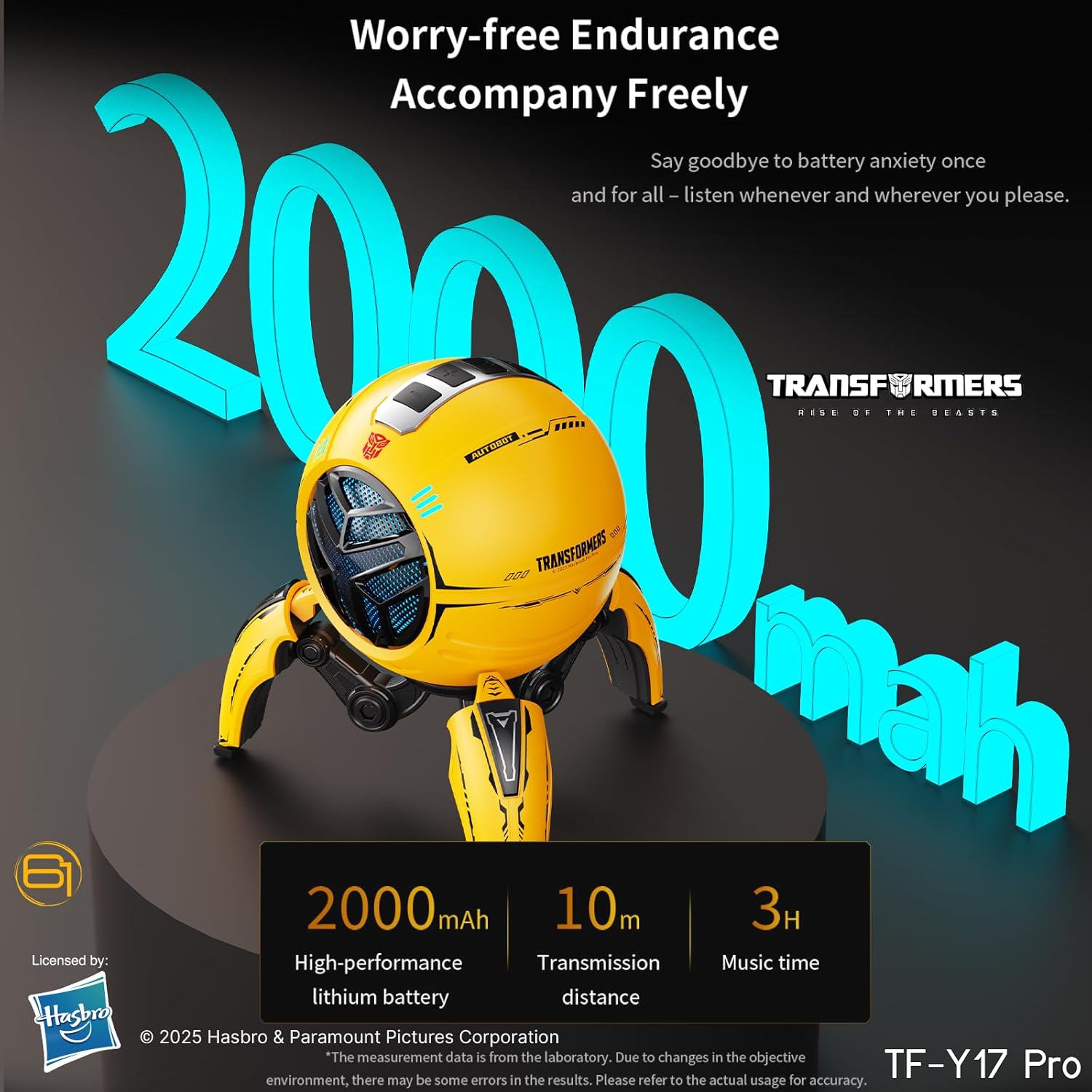 Transformers TF-Y17Pro Mecha Bluetooth TWS Speaker, 10W Hi-Fi 57mm Driver, Portable RGB Speaker with Detachable Foldable Tri-Pedal Stand, 2000mAh, Gaming Desk Décor Autobots (Bumblebee Yellow)