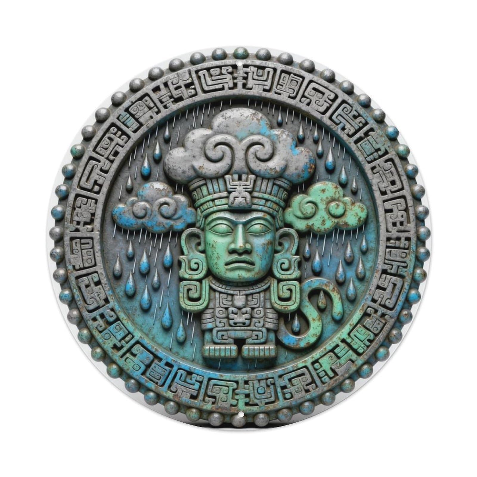 Maya Chaac Rain God Cloud Mayan Rune Metal Tin Sign Plaque