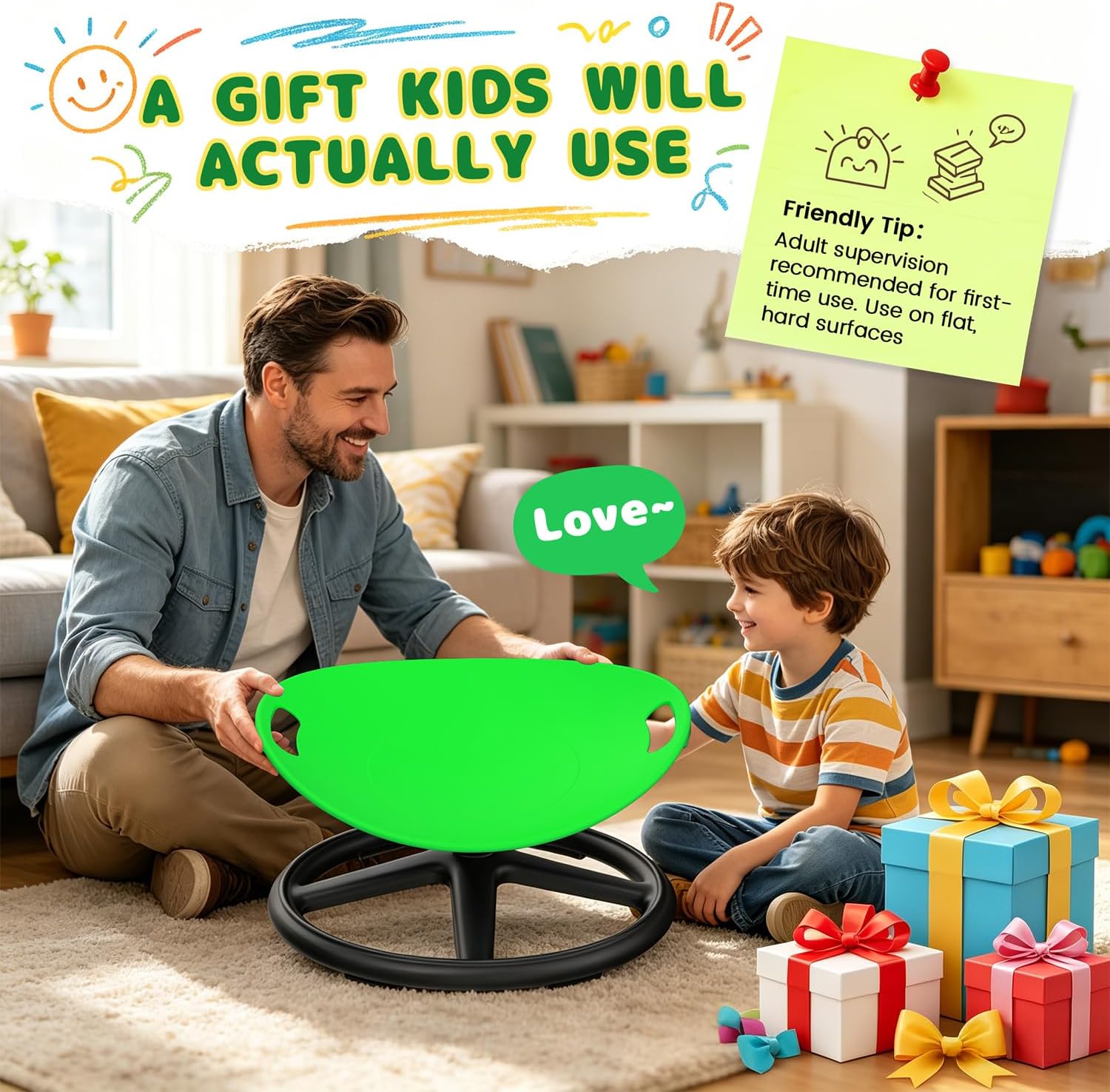 Spinning Chair for Autistic Kids 3+,CPC Certified Sensory Swivel Chair with Heavy-Duty Reinforced Base, Safe 360° Rotation Fidget Chair for Vestibular Input,ADHD & Special Needs