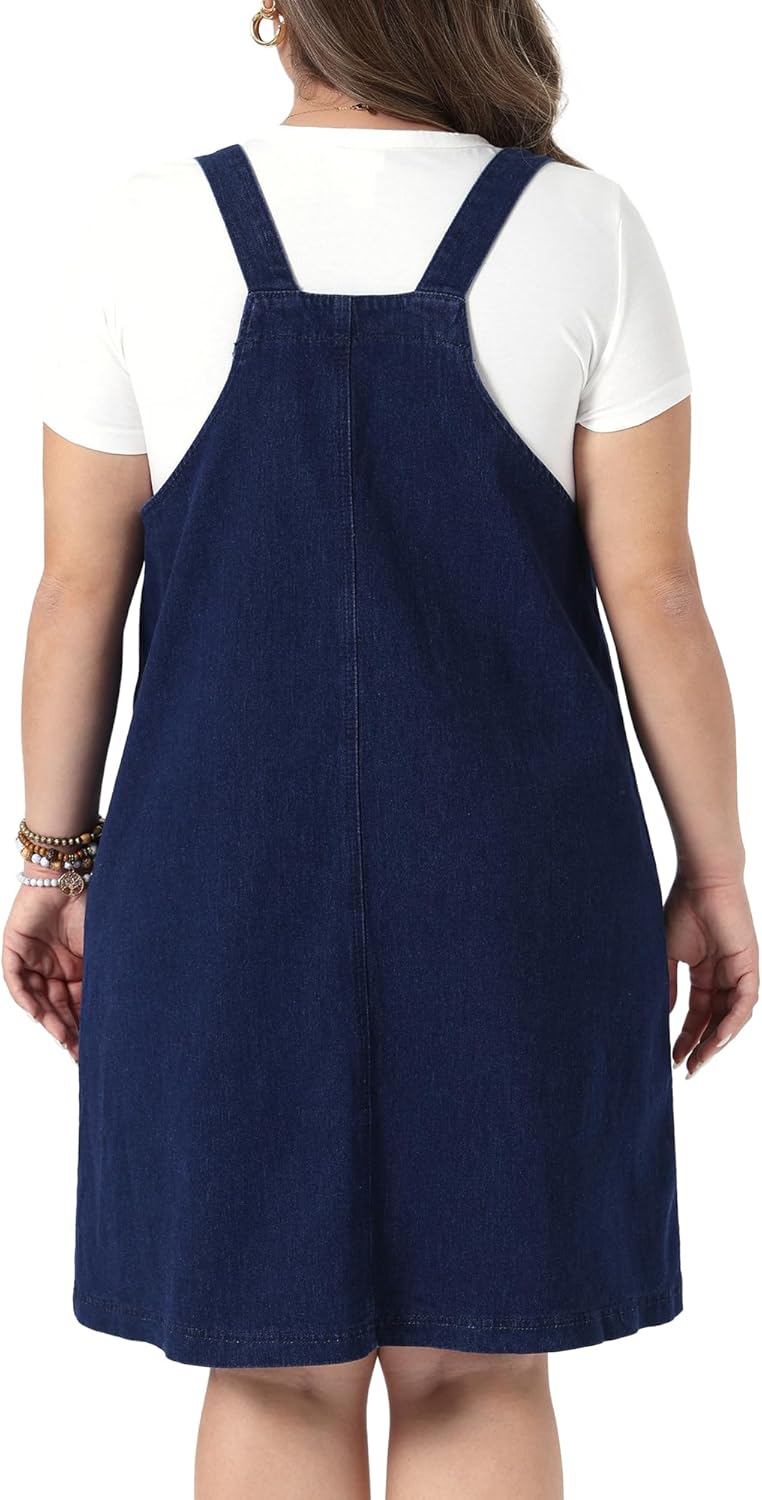 Agnes Orinda Plus Size Women's Denim Overalls Dress Adjustable Strap Bib Suspender Skirts Jeans Dresses with Pockets - Image 4
