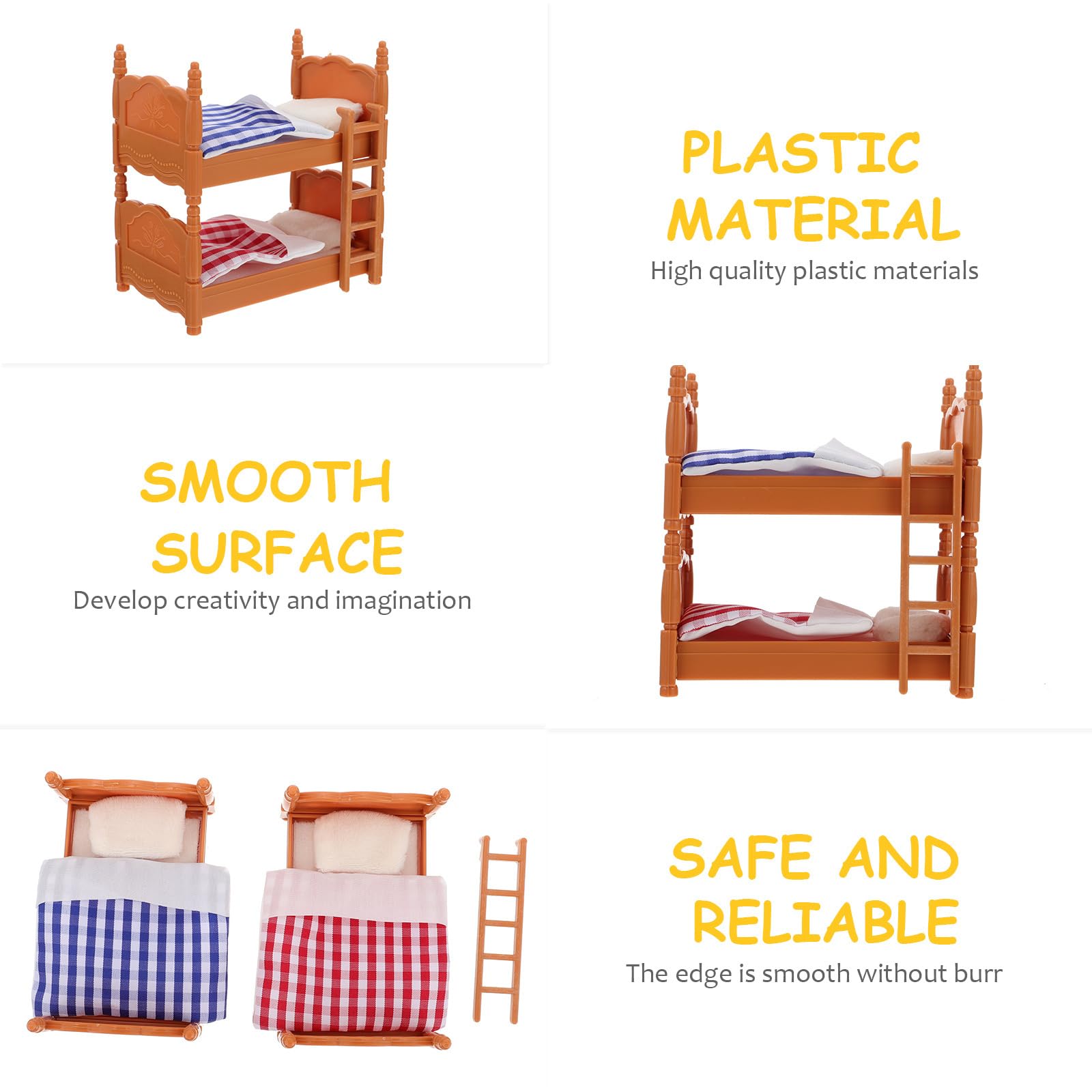 ifundom Doll Bunk Bed 1:12 Wooden Dollhouse Furniture Miniature Bunk Bed Set for Doll House Decor, Assorted Color, 10.20X9.60X6.20cm - Image 3