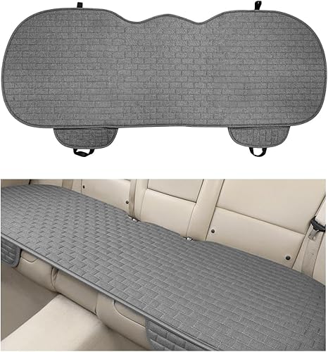 Funda de lino para asiento de automóvil, protector de banco inferior antideslizante, almohadilla para asiento trasero con bolsillos de