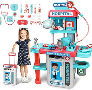deAO Doctor's Case Play Set Children, Doctor Role Play Kit with Sound Light, Medical Station Set with Stethoscope, Thermometer, Syringe, Medical Toy Gifts Girls Boys