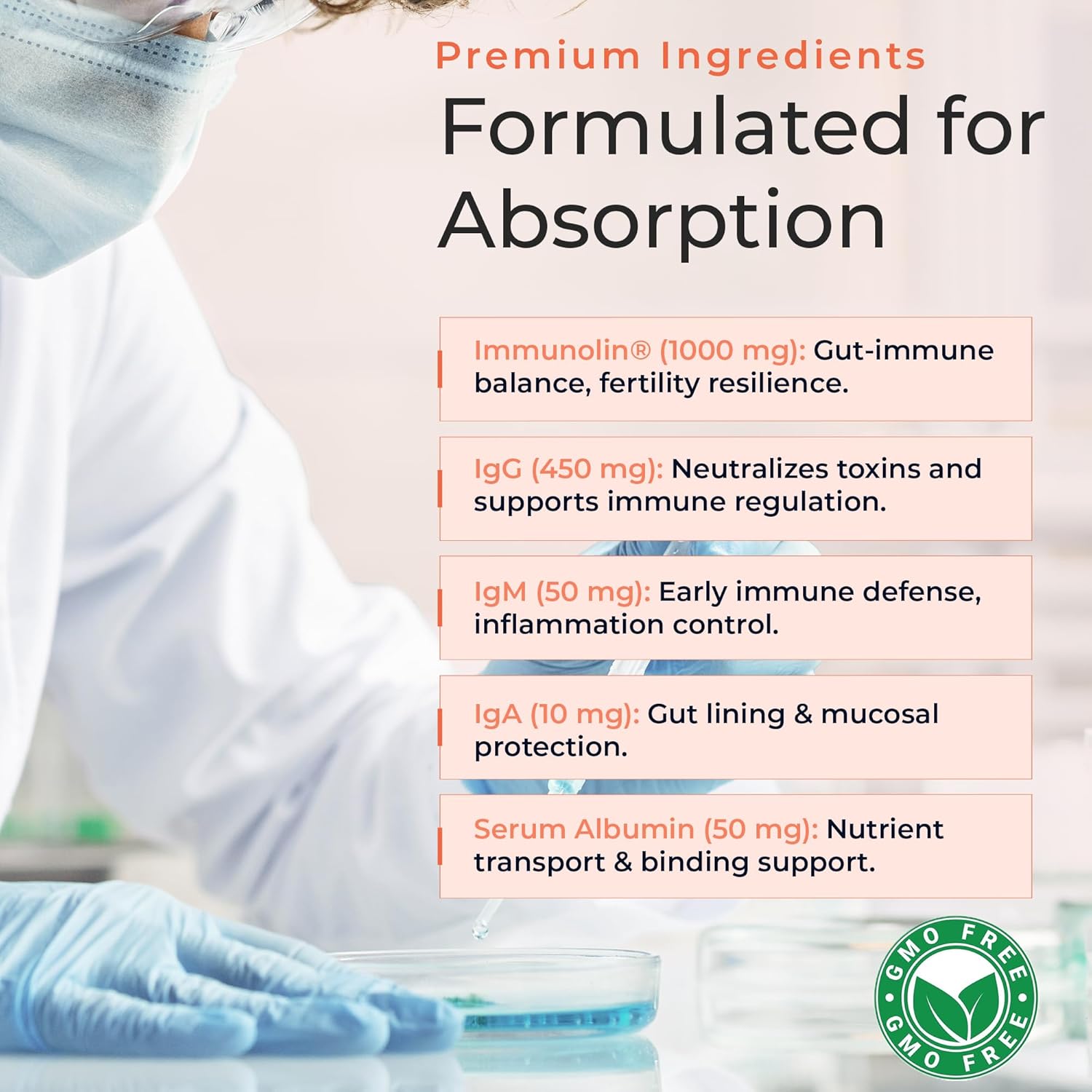 Immunoglobulin IgG Supplement for Men & Women - Dairy-Free, Bovine Colostrum Alternative - IGA IgM ImmunoLin for Immune Support, Gut Health, Reproductive Wellness - 60 Servings - Image 6