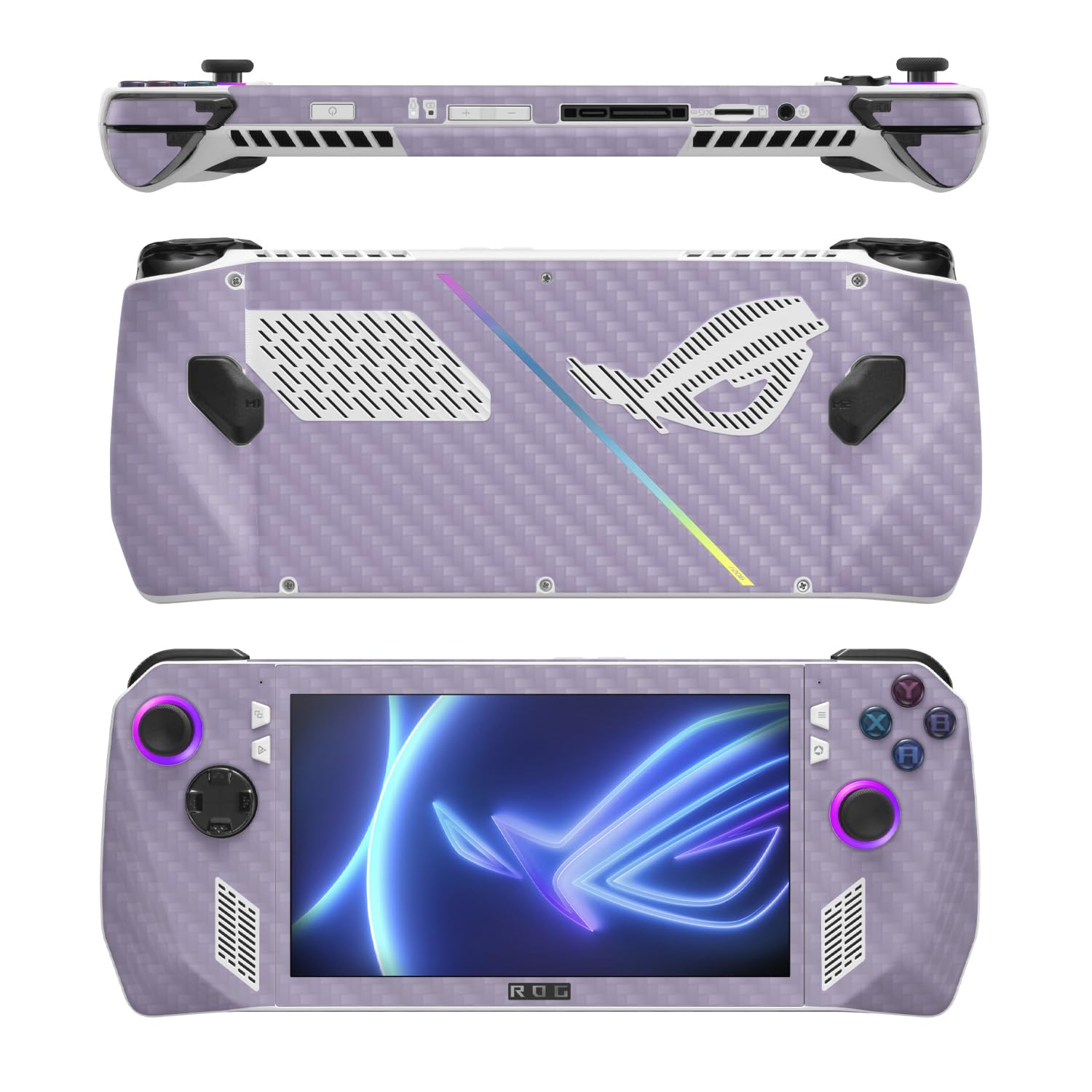 MightySkins Carbon Fiber Skin Compatible with Asus ROG Ally - Solid Lavender | Protective, Durable Textured Carbon Fiber Finish | Easy to Apply