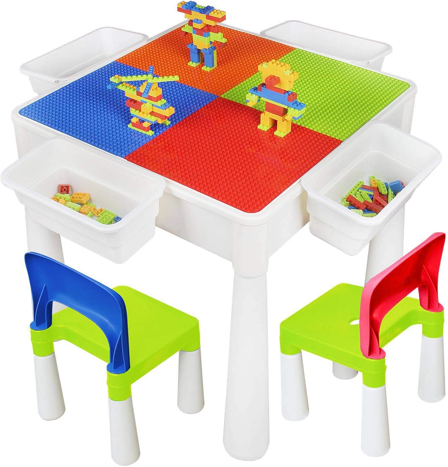 YUFU 6 in 1 Multi Kids Activity Table Set with 2 Chairs and 300Pcs