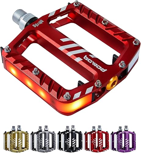 Miniatura 9 de Pedales de bicicleta con luces LED, 5 modos, toque de encendido/apagado, recargable por USB, impermeable, pedales planos de aluminio CNC para Negro