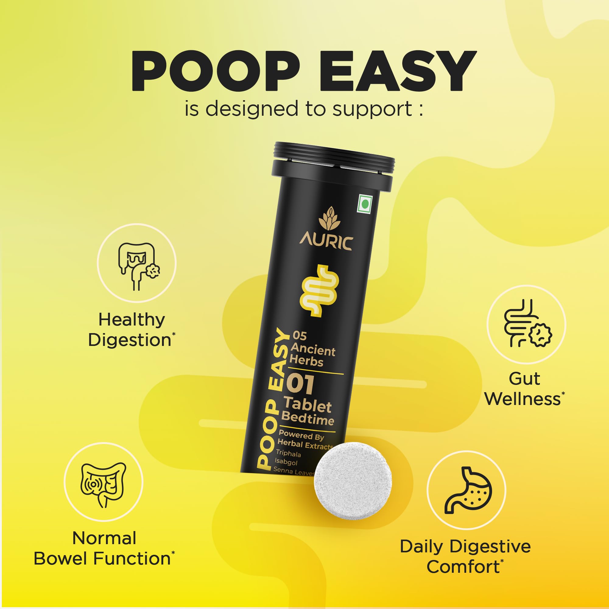 Auric Poop Easy Effervescent Tablet | 20 Tablets Promoted Healthy Gut,  Relieve Constipation, Cleanses Colon
