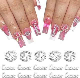 15pcs 3D Silver Cancer Nail Charms 5pcs Zodiac Signs and 10pcs Zodiac Letter Nail Studs Rhinestones Crystal Alloy Twelve Constellation Charms for DIY Crafts Jewelry Decoration Nail Supplies