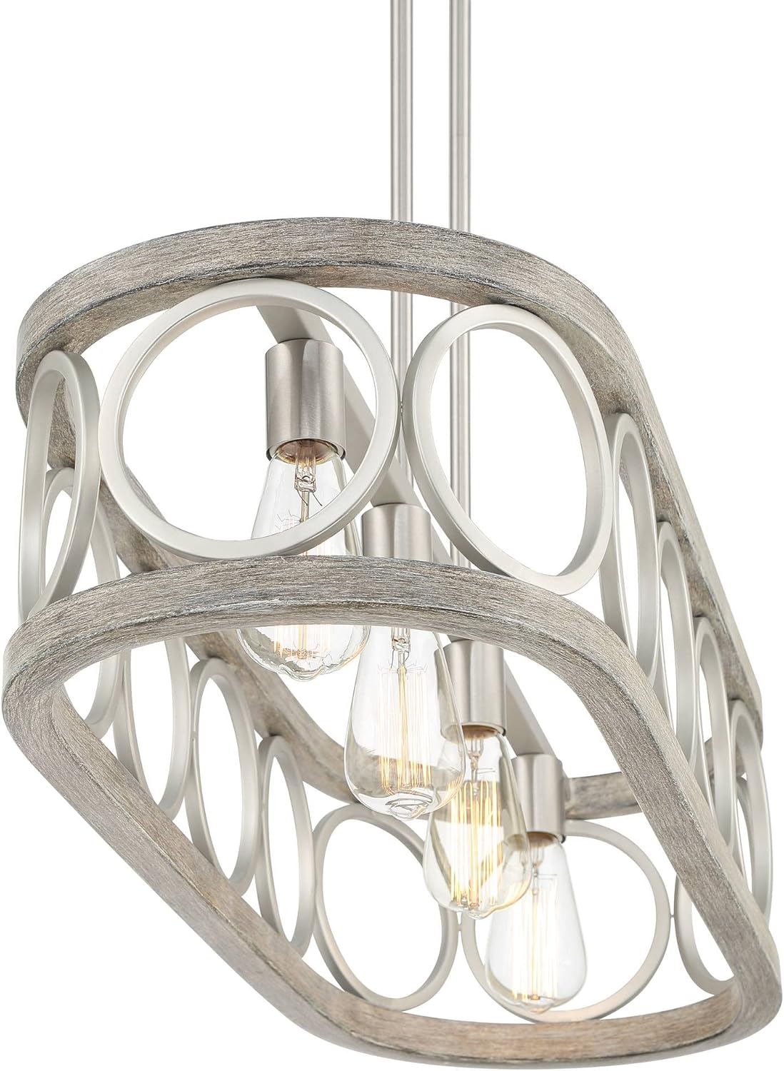Salima Brushed Nickel Gray Wood Linear Island Pendant Chandelier 32 1/2" Wide Modern Farmhouse 4-Light LED Fixture for Kitchen Dining Living Room House Home High Ceilings - Franklin Iron Works - - 