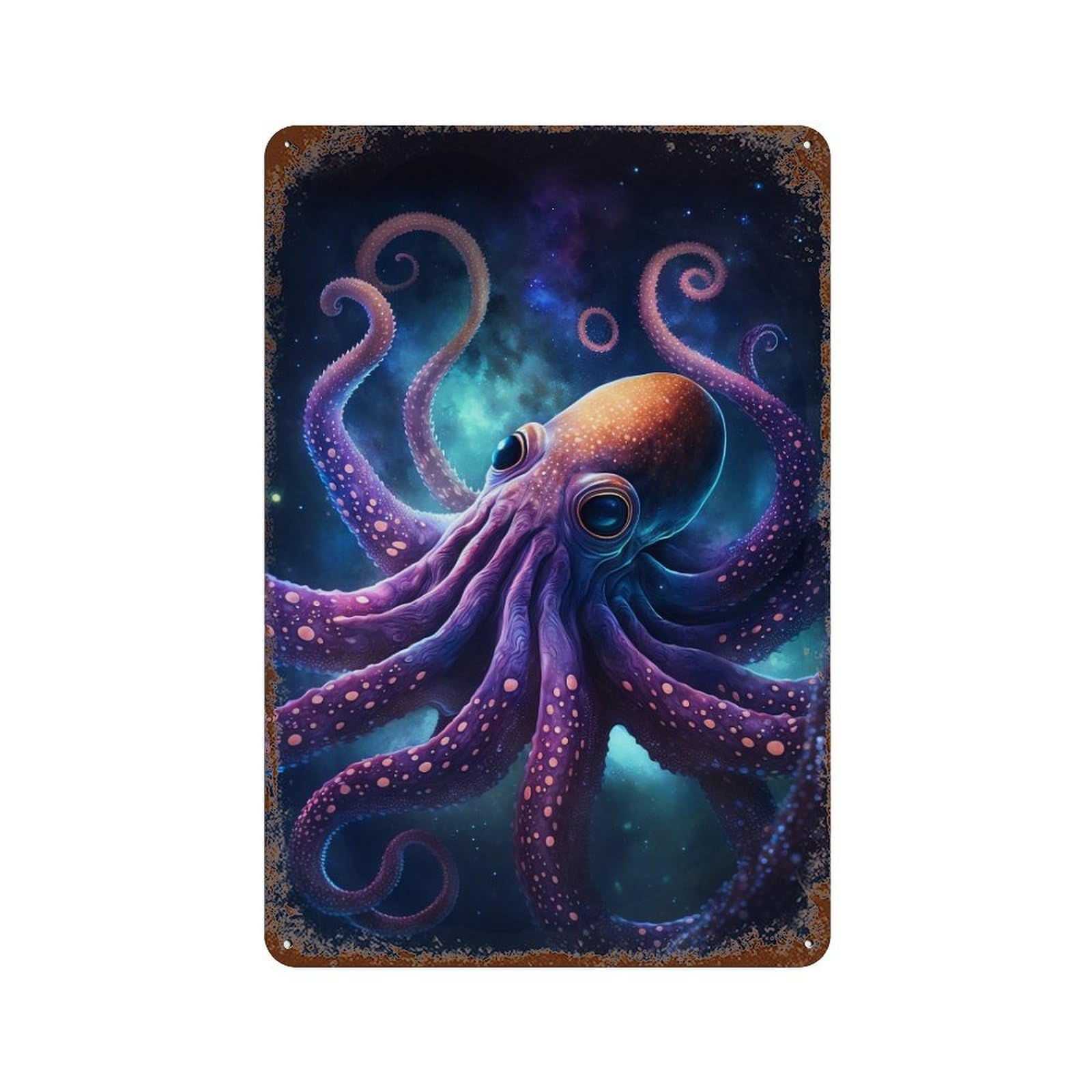Galactic Octopus Art Print-8 Vintage Metal Tin Sign 11.8"x7.9", Farmhouse Wall Decor for Garage, Bar And Workshop Decor