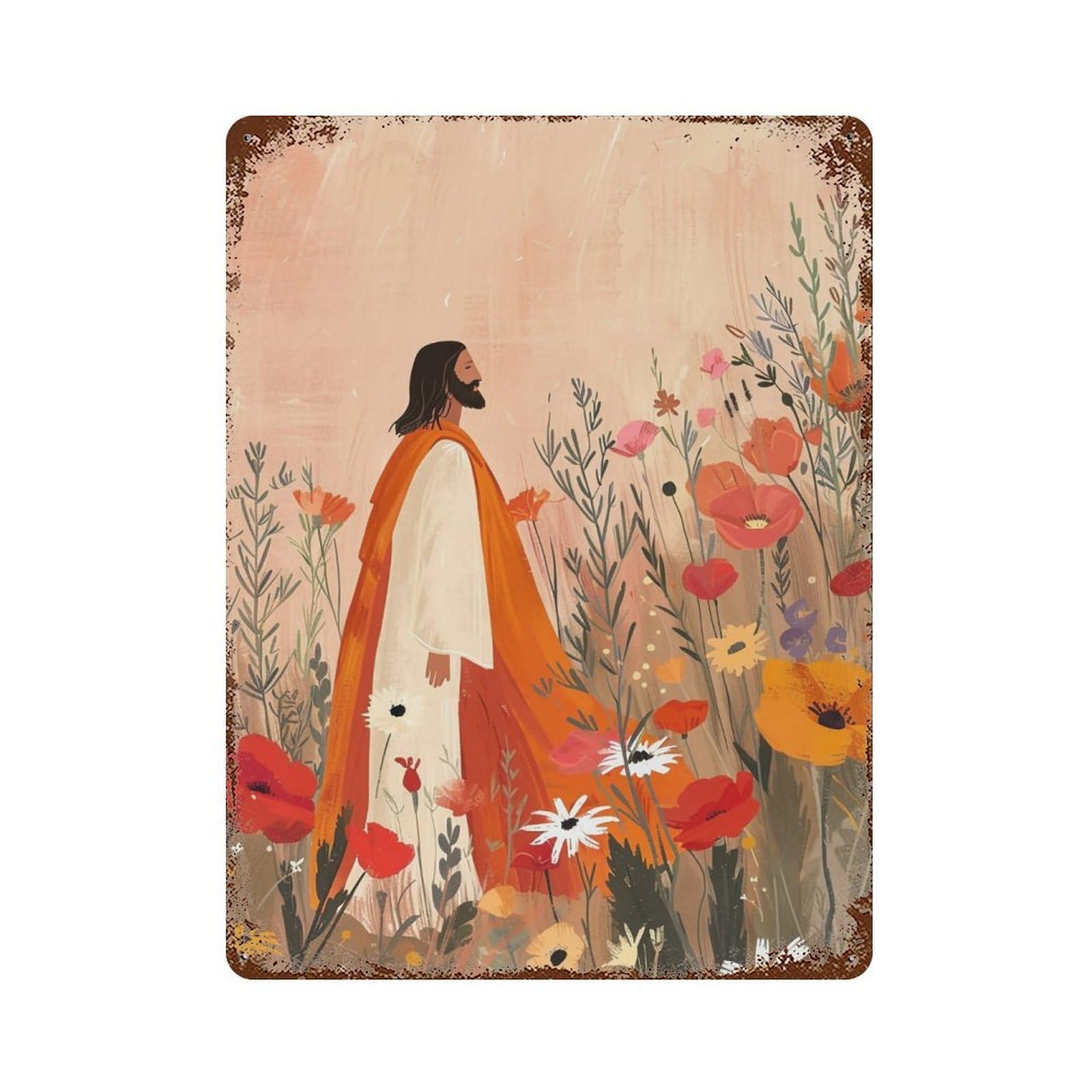 FHUYEURHRY Jesus-and-Flowers-Modern_01 Wall Decor Retro Iron Vintage Art Metal Tin Sign Poster Modern Home Cofffee Club Art Bar Shop Decorations Style 40x30cm