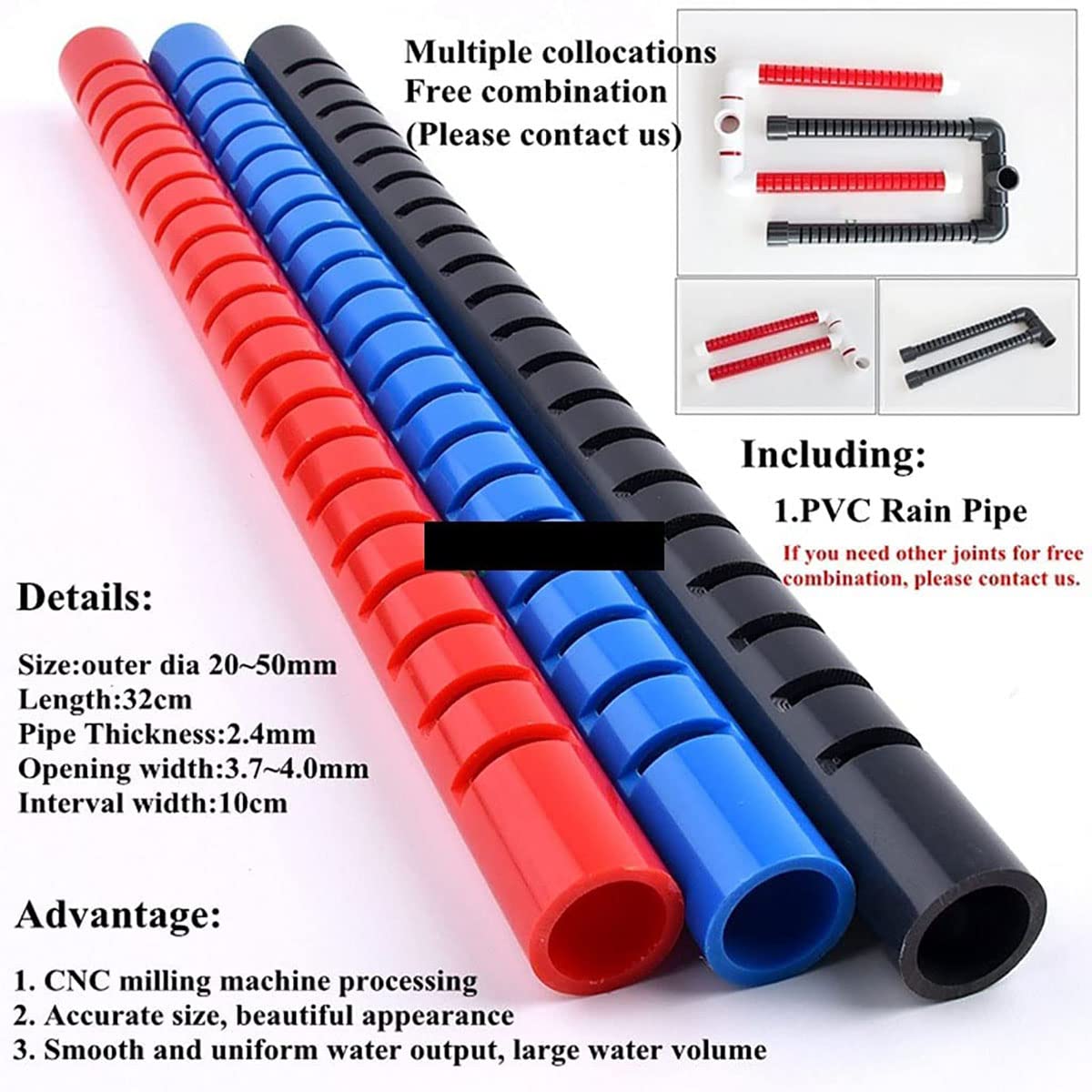 20~50mm PVC Acuario Tanque de Peces Tubo de Aireación, Jardín de Goteo de Agua Downcomer Filtro Accesorios Drenaje Diluvio Tubería de Lluvia (1pc Blue 50mm)