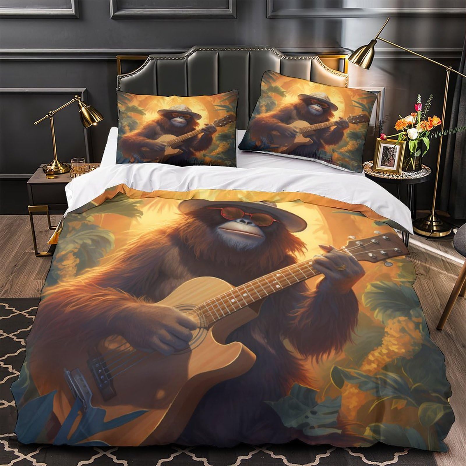 Housse de Couette Chat Orange 3D en Microfibre Premium Parure de Lit King