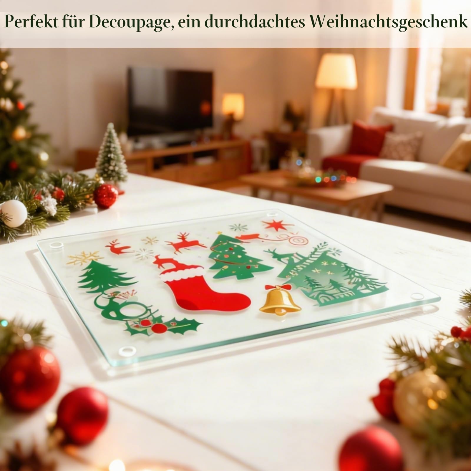 Hacaroa Set mit 4 Schneidebrettern aus gehärtetem Glas, 25.4x25.4 cm, quadratisches Schneidebrett mit Gummifüßen, rutschfeste Glasablage für Küchenarbeitsplatte, spülmaschinenfest, transparent