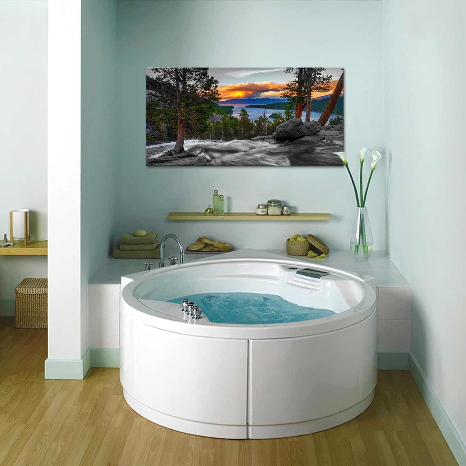 LevvArts California Sunset Picture Wall Art Emerald Bay Lake Tahoe Landscape Canvas Print Paintings USA Nature Scenery Artwork Framed Posters for Office Home Decor Ready to Hang 24"x48" - Image 4