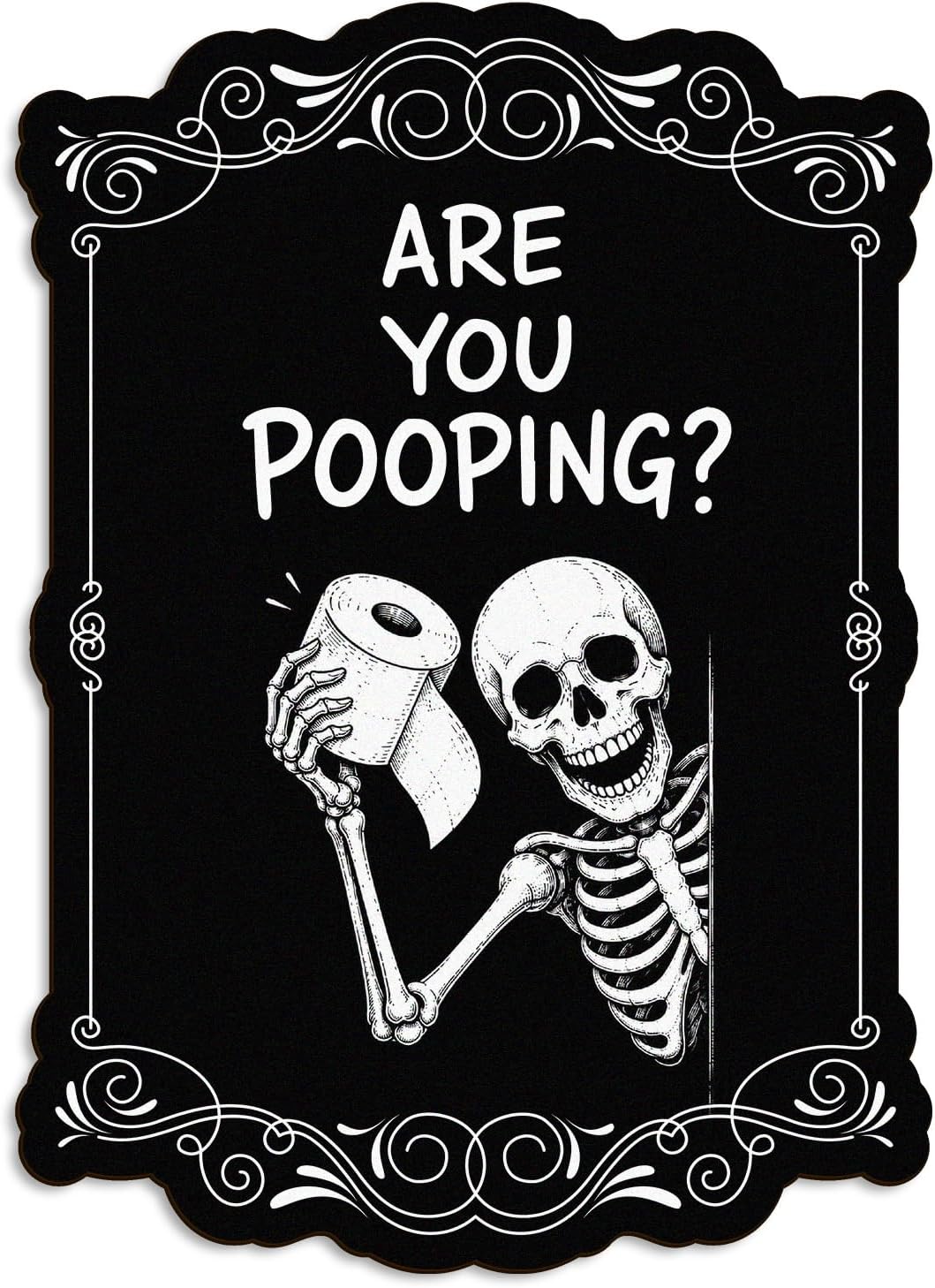 Funny Halloween Bathroom Sign, Skeleton Toilet Wall Decor, 7 x 9.8 Inch