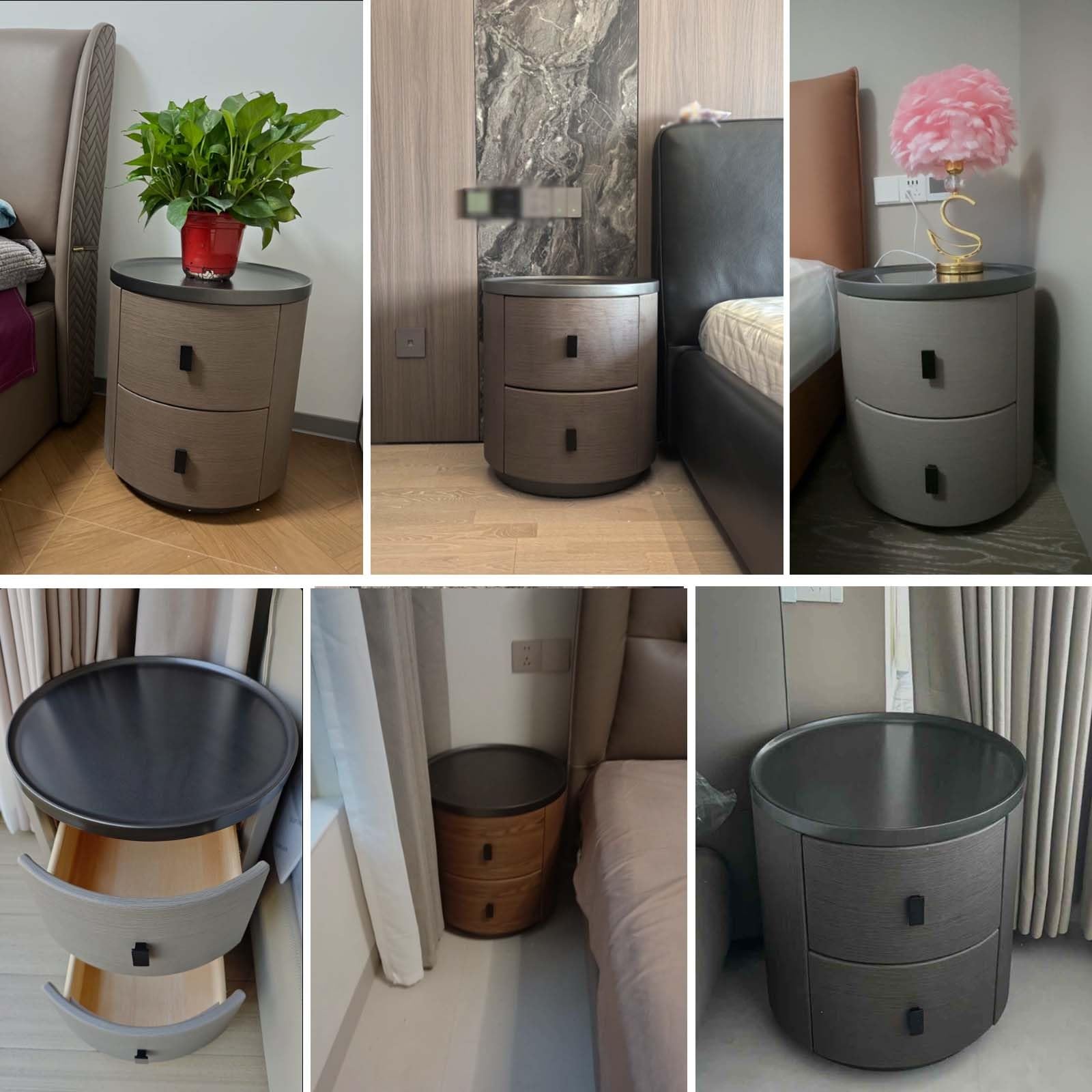 Comodino Rotondo, Moderno e Minimalista Comodini con 2 Cassetti | Tavolini Laterali Impermeabili per Camera da Letto, Soggiorno, Studio