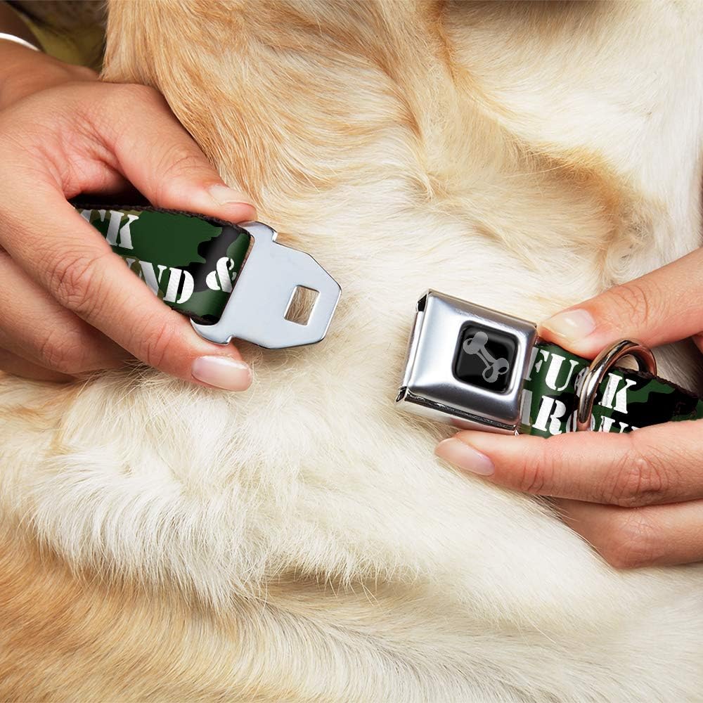 Dog Collar Seatbelt Buckle FAFO Fuck Around and Find Out Stencil Camo White 15 to 26 Inches 1.0 Inch Wide