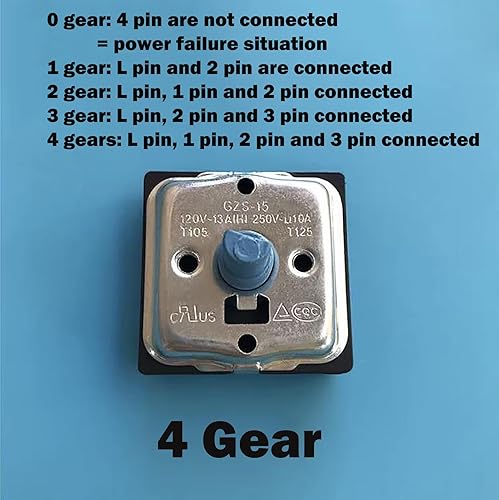 Miniatura 2 de GZS-15 Interruptor giratorio 4 posiciones 3 velocidades Interruptor de calentador eléctrico giratorio Interruptor selector de velocidad del