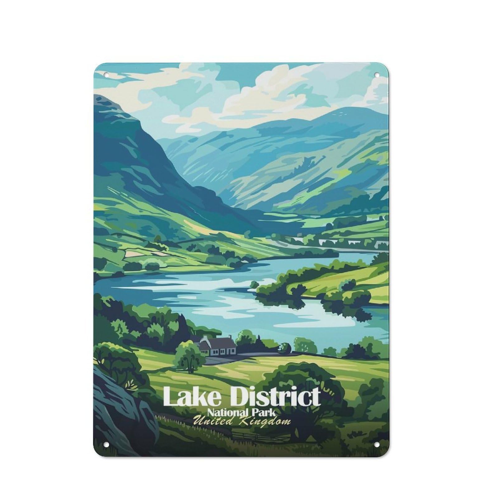 Junmoney Style-22 Lake District National Park Illustration Retro Metal Wall Sign 40X30cm For Kitchen Or Home Bar, For Kitchen Decor Lovers Refreshing A Room In Autumn