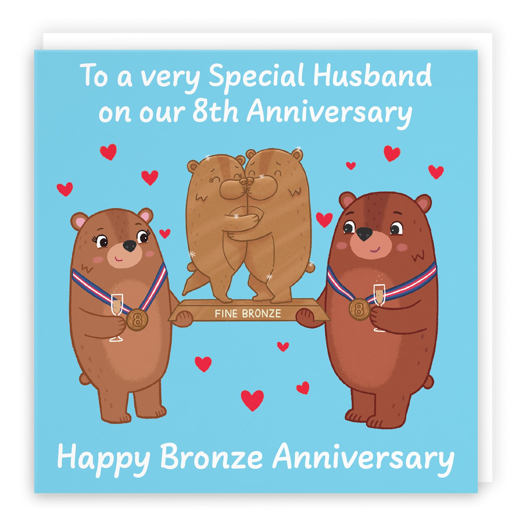 Hunts England, Husband 8th Anniversary Card, Bronze Anniversary, Eighth Anniversary, 8 Years, Cute Fun Bears Card
