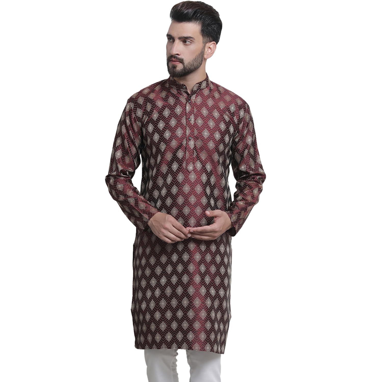 sojanya (Since 1958 Men's Silk Blend Embroidered ONLY Long Long Kurta-picture-34