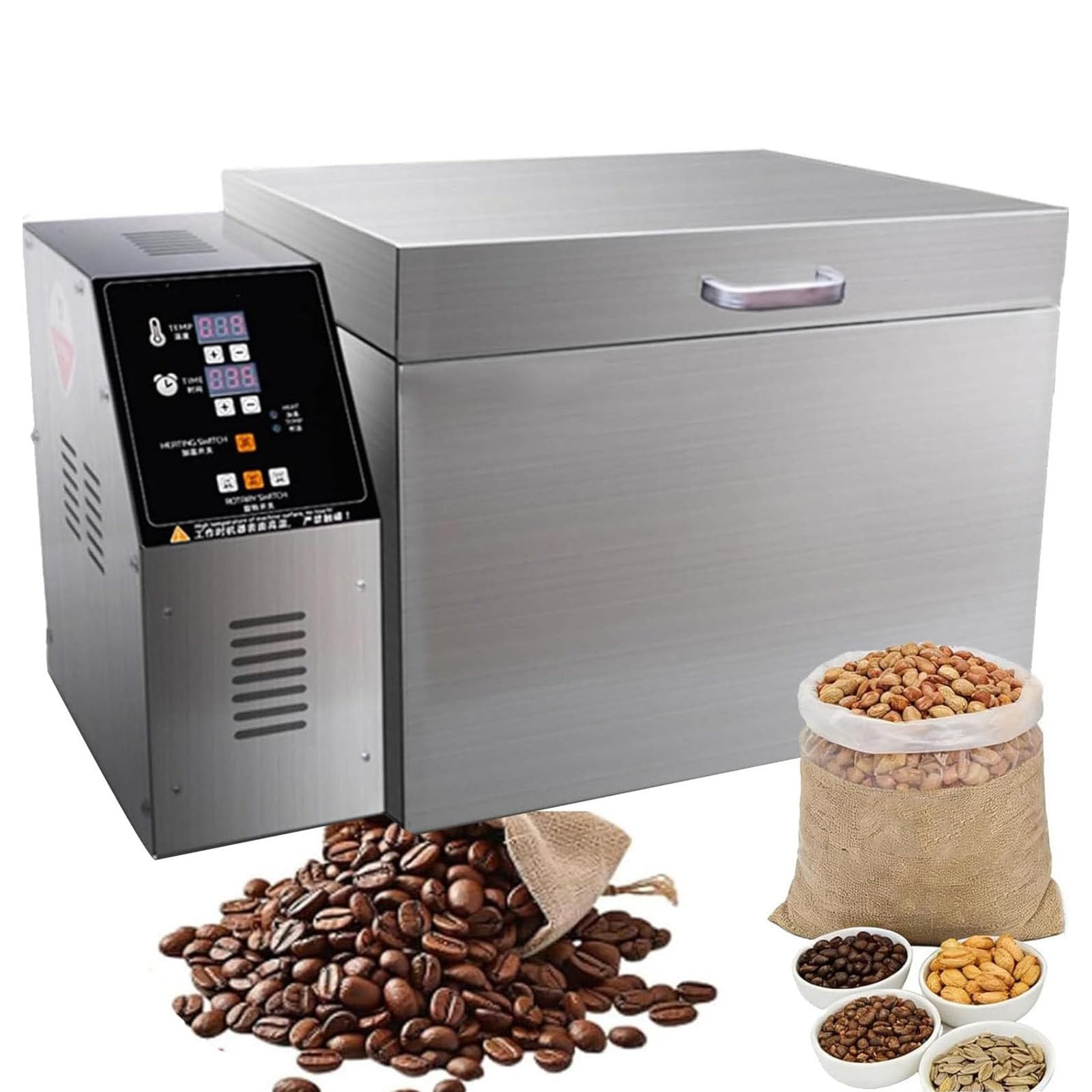 PixCy Commercial Coffee Bean Roaster Coffee Roaster, Multi-functional Nut Roaster with Adjustable Timing & Temperature Control for Peanuts, Sesame, Cashews, And Chestnuts Type5