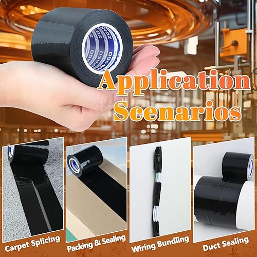 Miniatura 6 de Cinta adhesiva negra de alta resistencia, 1.8 pulgadas x 164 pies, fuerte adhesivo impermeable y resistente a los rayos UV, sin residuos, reparación