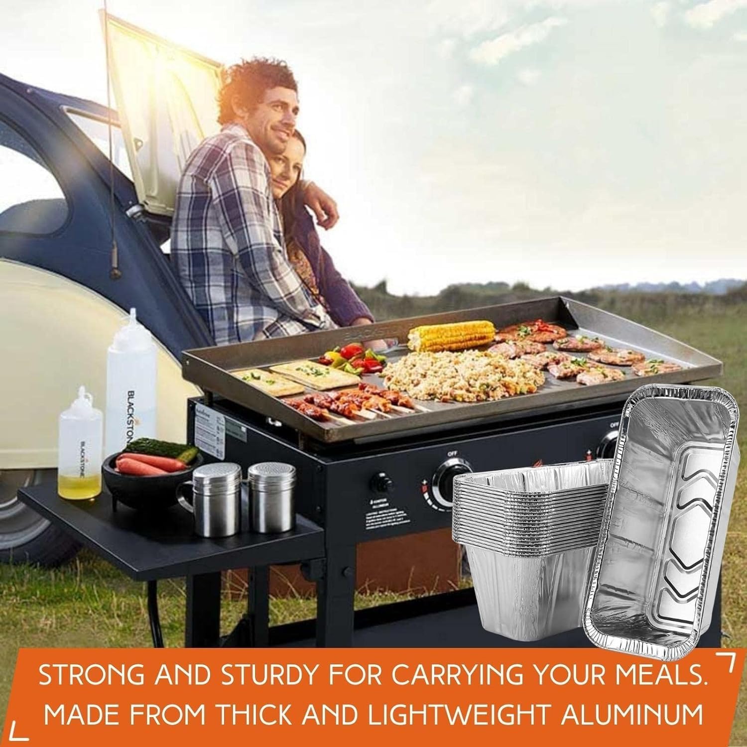 Blackstone - Paquete de 100 forros de bandeja de goteo para parrilla, bandeja de aluminio desechable para parrilla Blackstone de 17, 22, 28 y 36 pulgadas, soporte de bandeja de goteo para parrilla