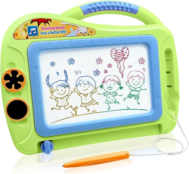 Magnetic Doodle Board with Enclosed Back Panel for Toddlers,Durable Travel Size Magnetic Drawing Writing Tablet-Erasable Mini Sketching Pad with 2 Stamps for Kids Childrens Birthday Gifts-Green