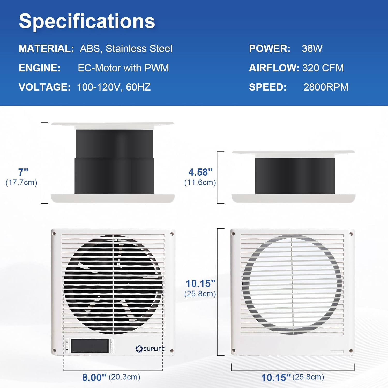 8" Room to Room Air Transfer Fan for Quietly Circulating Air, Reversible Airflow Design, 320 CFM Programmable Through Wall Fan, Durable Build Quality, 10 Speed Thru Wall Exhaust Fan for Closet,Laundry