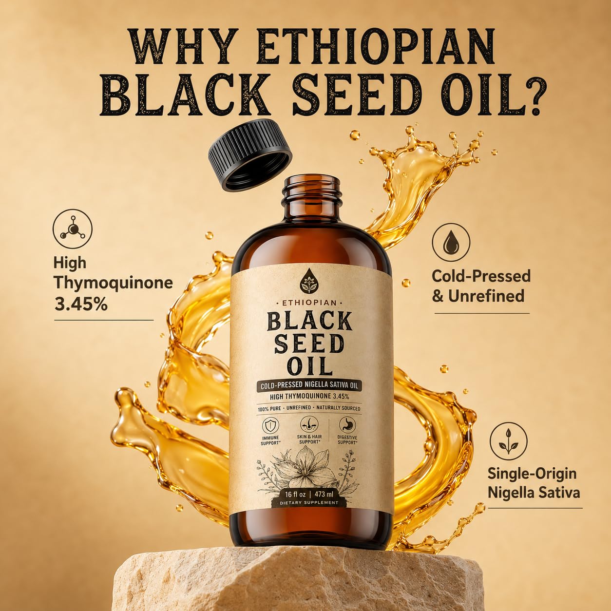 Black Seed Oil 16 oz, Cold Pressed, High Thymoquinone, Glass Bottle — Amazon image 7