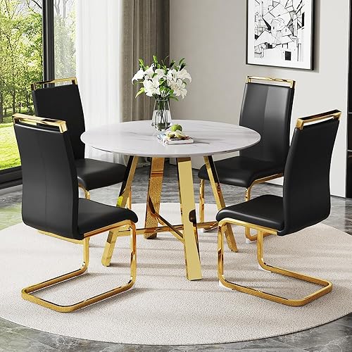 Miniatura 25 de Juego de mesa de comedor redonda para 4, mesa de comedor y sillas de cocina moderna para 4,42 pulgadas, juego de mesa de comedor para 4, juego de