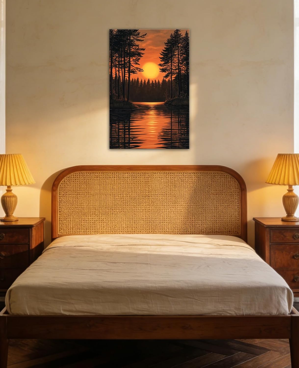 GLOKAKA Moon Canvas Wall Art Fall Pathway Full Moon Pictures Print Autumn Forest Landscape Painting Rustic Woodland Poster Artwork Nature Home Decor for Living Room(Artwork-1,28"x42")
