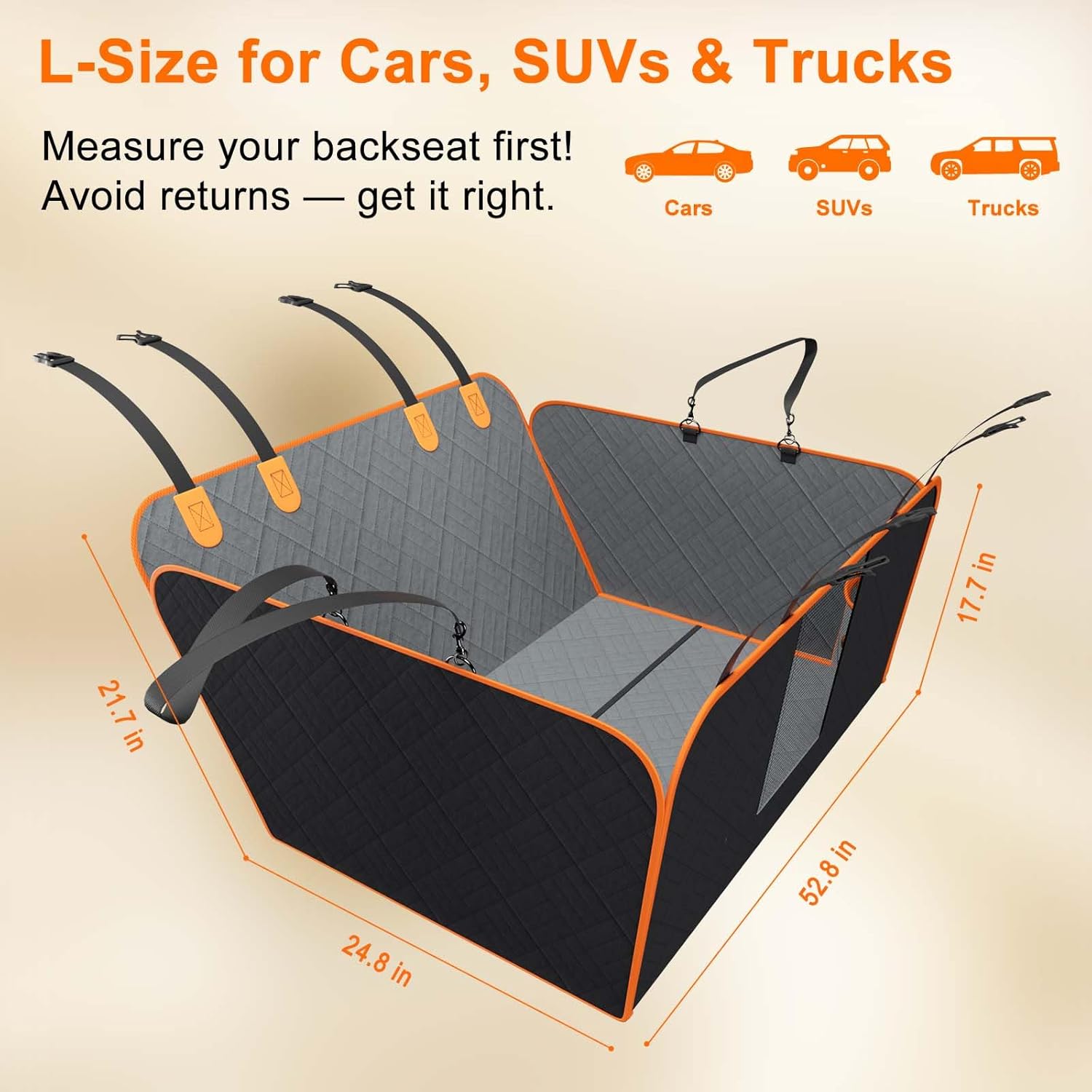 Doglike Military-Grade Dog Car Seat Cover for Back Seat, Hard Bottom Dog Hammock for Car, Pet Bed Extender for 2-4 Large Dogs, Waterproof Seat Protector, L Size Fits for SUV Medium Truck