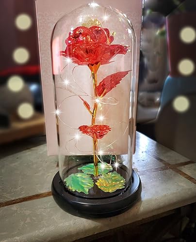Miniatura 9 de Regalo de rosa artificial de Navidad roja colorida, regalo de Navidad para mujer, regalo de rosas de Navidad iluminadas para mujeres, flor de rosa