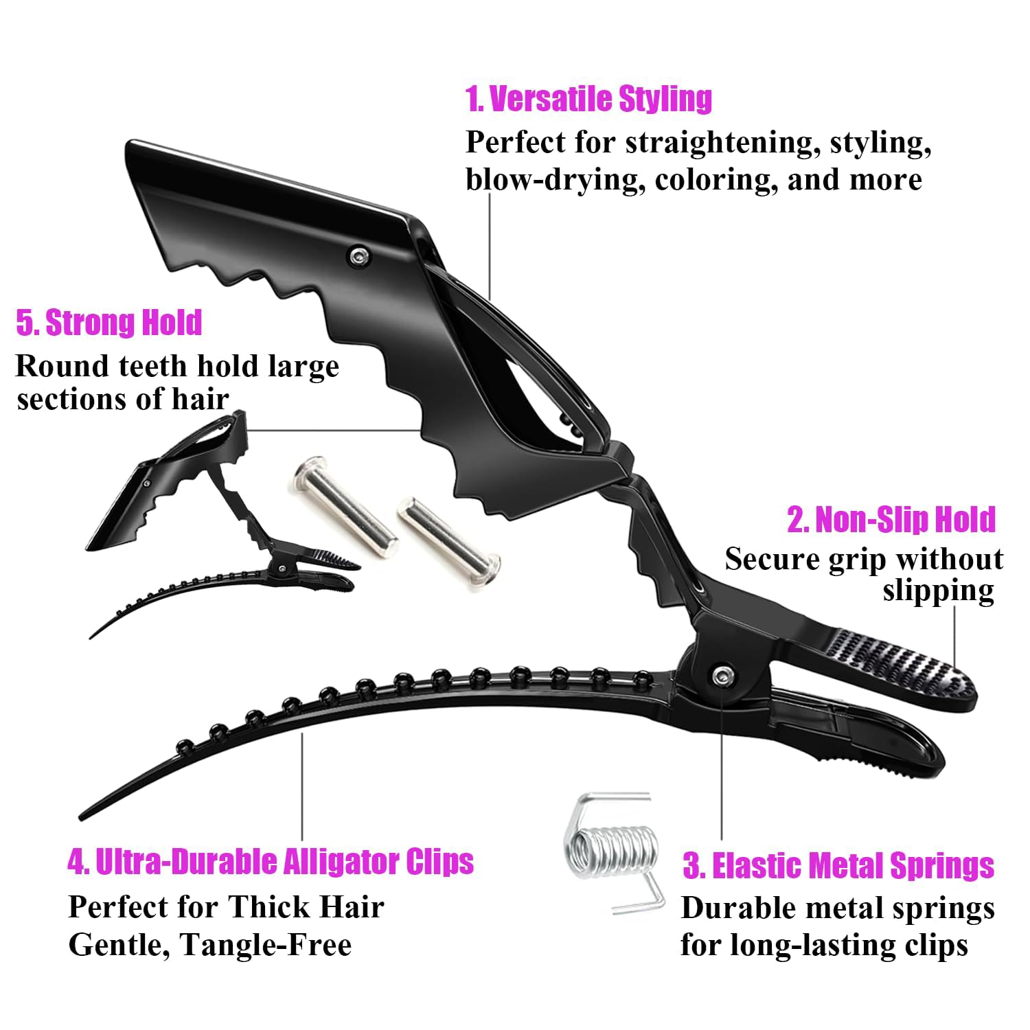 Pinzas para el pelo para mujer, 100 unidades, pinzas de cocodrilo para peinar, seccionar, clip de pelo de salón de belleza, clip profesional de cocodrilo con dientes anchos y diseño de doble bisagra