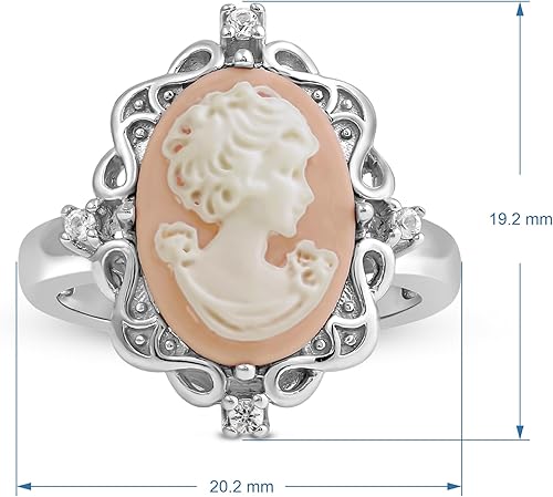 Miniatura 2 de Jewelili Anillo camafeo rosa en plata de ley con zafiro blanco redondo, Metal, Cameo